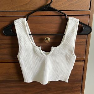 White Distressed V-Neck Tank Top